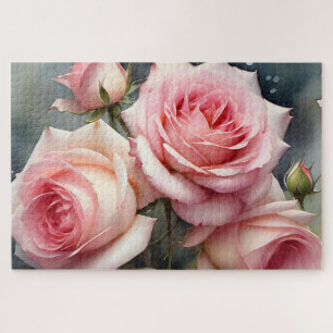 Quebra-cabeça Lindas rosas cor-de-rosa claras jardim pintura aqu