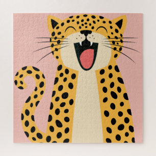 Quebra-cabeça Lindo Leopardo Selvagem Sorridente Feliz Desenho A