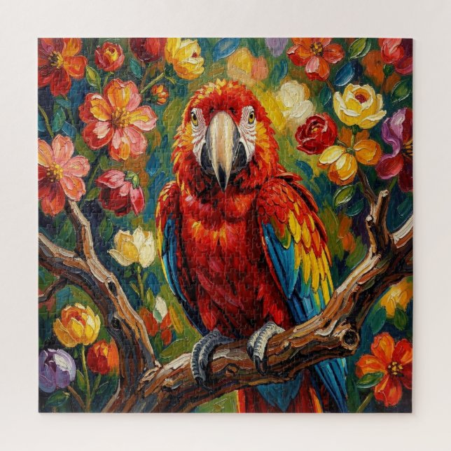 Quebra-cabeça Lindo Papagaio Arara em Impasto | Em Branco (Vertical)