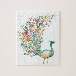 Quebra-cabeça Lindo pavão verde em aquarela