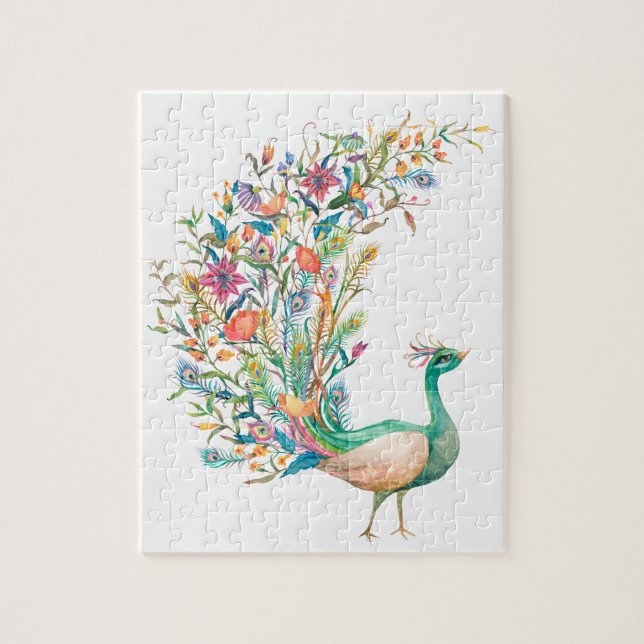Quebra-cabeça Lindo pavão verde em aquarela (Vertical)
