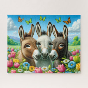 Quebra-cabeça Lindos 3 Burros Em Flores