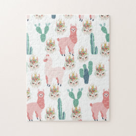 Quebra-cabeça Lindos Lhama Rosa e Cacto Verde