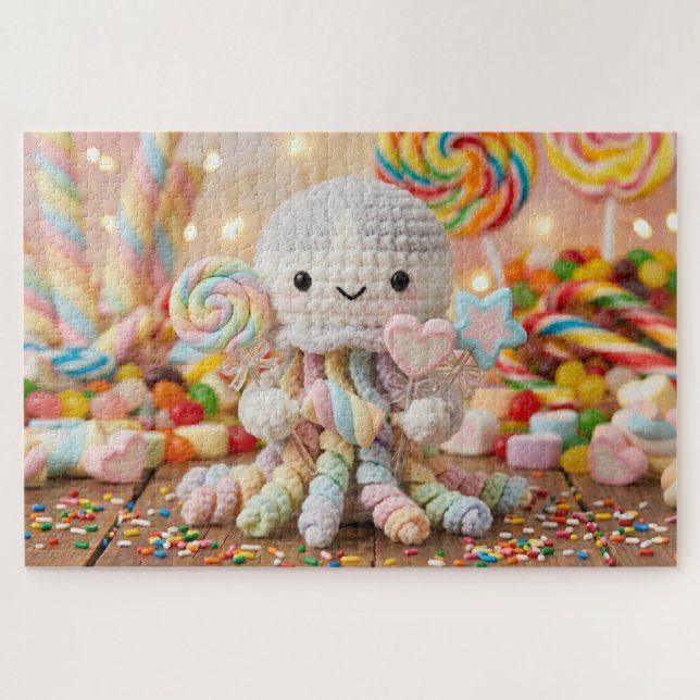 Quebra-cabeça Lindos Polvo de Crochê Estética Candy Land  (Horizontal)