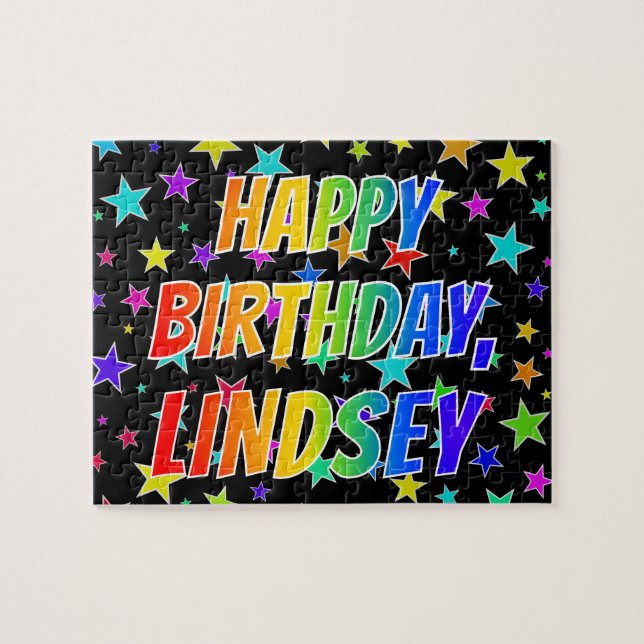 Quebra-cabeça "LINDSEY" Primeiro Nome, Diversão "FELIZ ANIVERSÁR (Horizontal)