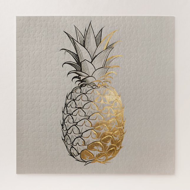 Quebra-cabeça Linha de Arte de Abacaxi Dourado (Vertical)