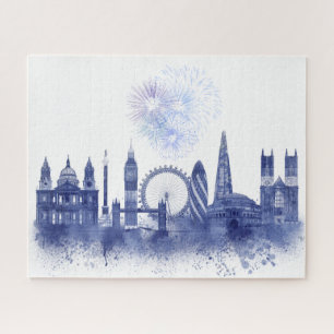 Quebra-cabeça Linha do Céu de Londres - Azul de Watercolor