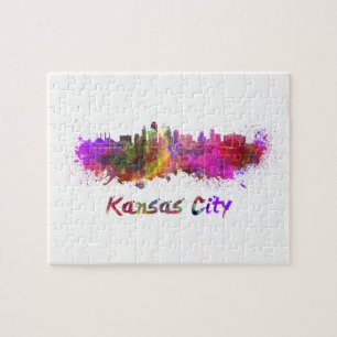 Quebra-cabeça Linha do horizonte Kansas City em aquarela