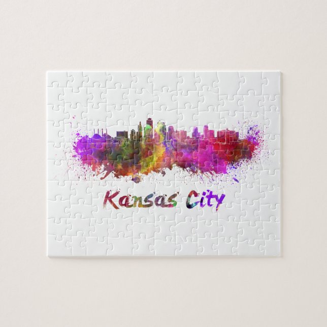 Quebra-cabeça Linha do horizonte Kansas City em aquarela (Horizontal)