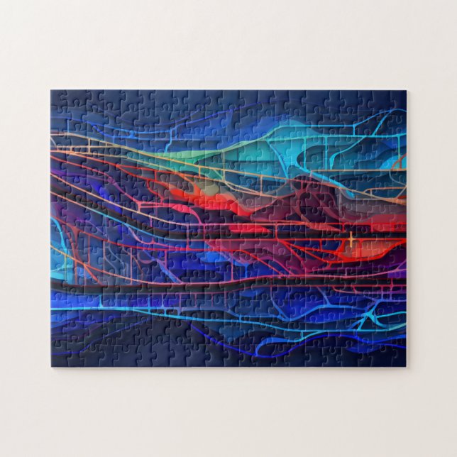 Quebra-cabeça Linhas ligadas complexas em vermelho e azul (Horizontal)