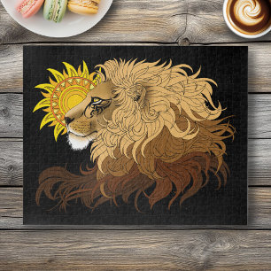 Quebra-cabeça Lion Black Yellow Mandala Sun