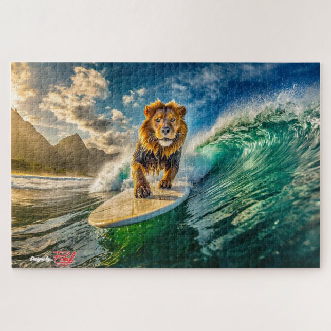 Quebra-cabeça Lion Surfing Design por Rich AMeN Gill (Horizontal)