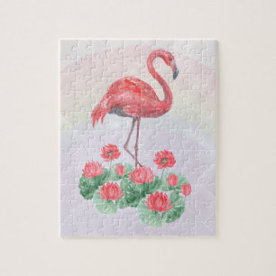 Quebra-cabeça Lírios de aquarela Flamingo cor-de-rosa