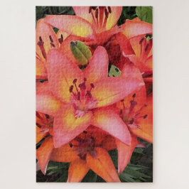 Quebra-cabeça Lírios de Jardim Colorido de Coral Artistício