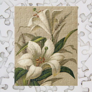 Quebra-cabeça Lírios de Páscoa Vintage, Flores Vitorianas em Flo