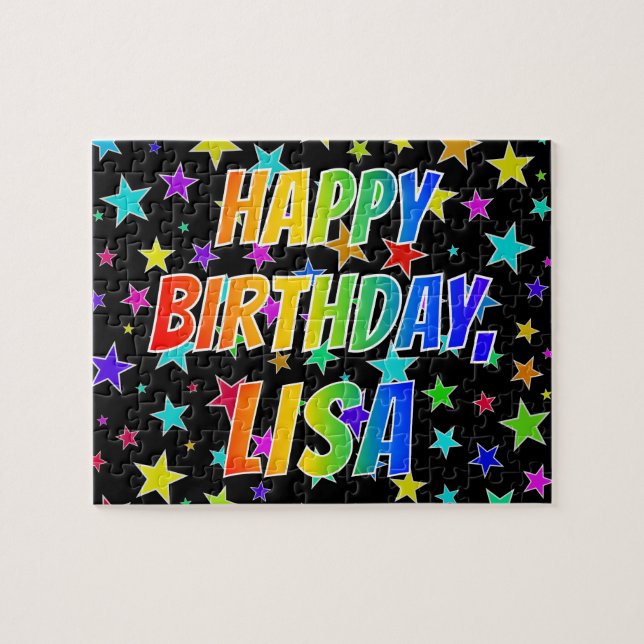Quebra-cabeça "LISA" Primeiro Nome, Diversão "FELIZ ANIVERSÁRIO" (Horizontal)