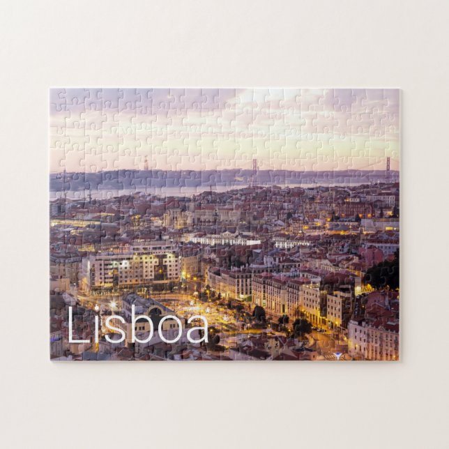 Quebra-cabeça Lisboa Portugal Sunset Skyline Cityscape Souvenir (Horizontal)