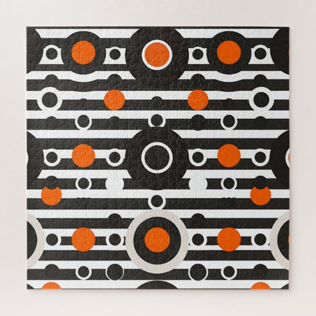 Quebra-cabeça Listra de Círculo Retro Laranja Preto (Vertical)