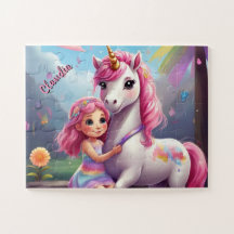 Little Girl and Unicorn Fantasy Personalizada