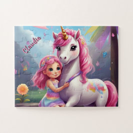 Quebra-cabeça Little Girl and Unicorn Fantasy Personalizada