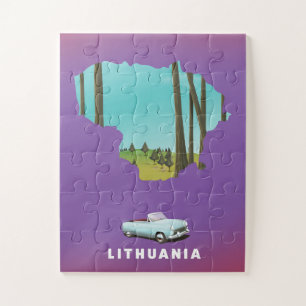 Quebra-cabeça Lituânia mapa ilustrado pôster de viagem