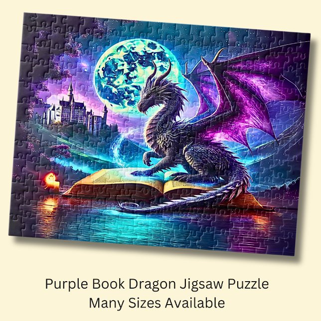 Quebra-cabeça Livro de Leitura do Dragão Roxo Lua Azul (Criador carregado)