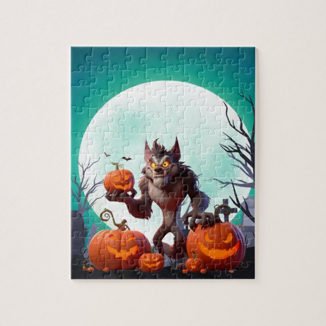 Quebra-cabeça Lobisomem e abóboras de Halloween (Vertical)