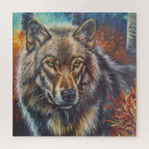 Quebra-cabeça Lobo Arte Parede Acrílico no outono