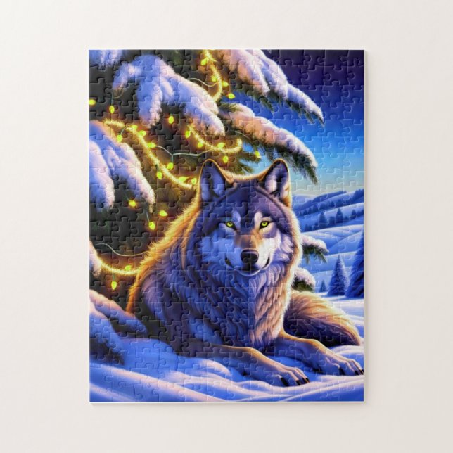 Quebra-cabeça Lobo Bonito e Majestoso pela Árvore de Natal (Vertical)