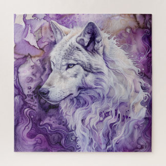 Quebra-cabeça Lobo Branco em Abstrato Roxo