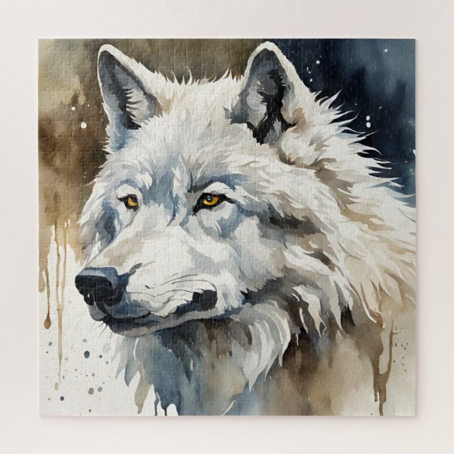 Quebra-cabeça Lobo Branco em Aquarela (Vertical)