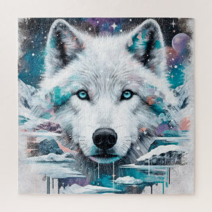 Quebra-cabeça Lobo Branco Místico na Galáxia Congelada