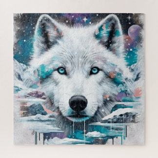Quebra-cabeça Lobo Branco Místico na Galáxia Congelada