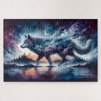 Quebra-cabeça Lobo Celestial Caminhando Através das Estrelas