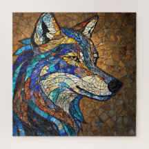 Lobo com Peças de Vidro Coloridas Vibrantes