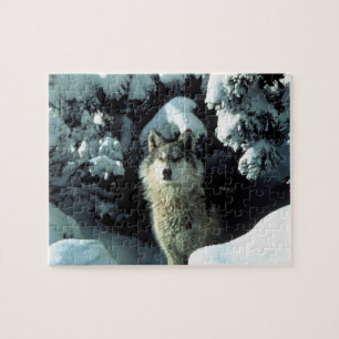 Quebra-cabeça Lobo de Madeira Norte-Americano em Neve