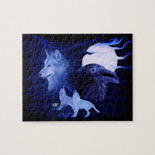 Quebra-cabeça Lobo e Raven com lua de cheio