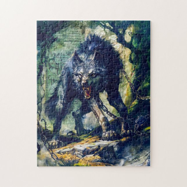 Quebra-cabeça Lobo Fenrir Acorrentado em Cena Mística (Vertical)