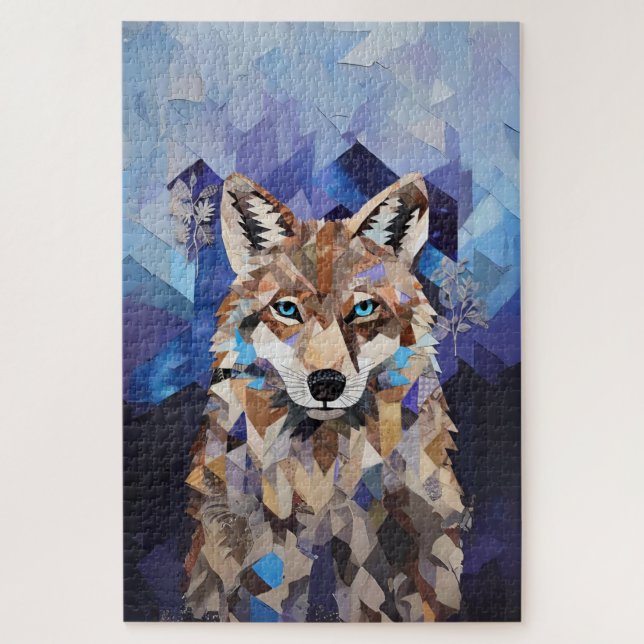 Quebra-cabeça Lobo Geométrico Montanha (Vertical)