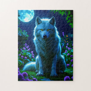 Quebra-cabeça Lobo Majestoso no Jardim da Lua Mística