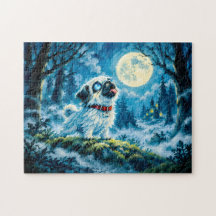 Lobo-mau Halloween Pug Uivando para a Lua