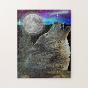 Quebra-cabeça Lobo na poster da noite