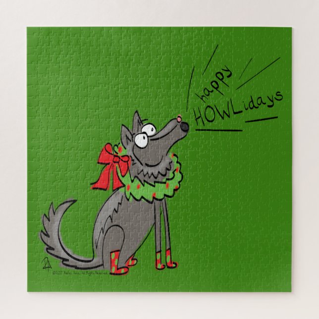 Quebra-cabeça Lobo Natal Engraçado Crianças Bonitas (Vertical)