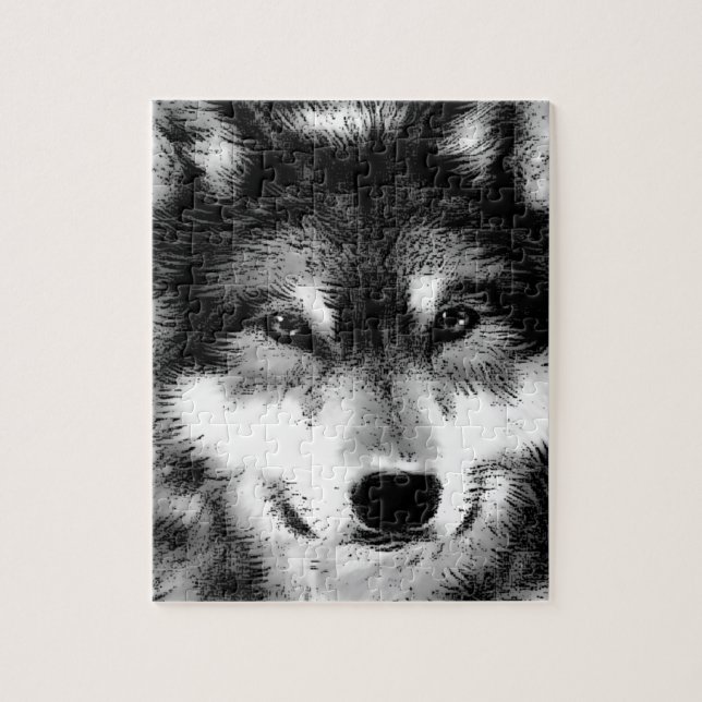 Quebra-cabeça Lobo Negro e Branco (Vertical)