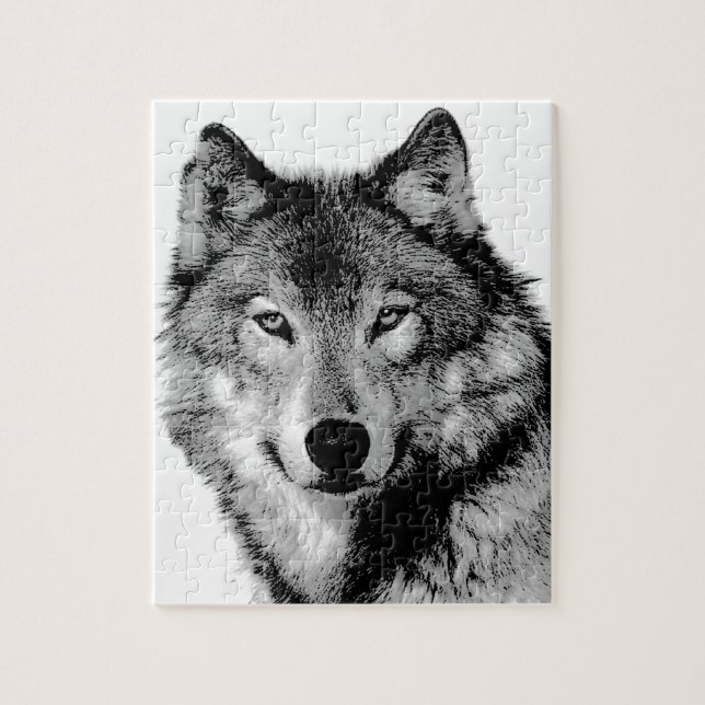 Quebra-cabeça Lobo Negro e Branco (Vertical)