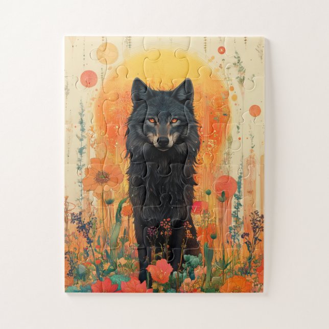 Quebra-cabeça Lobo negro místico em pé (Vertical)