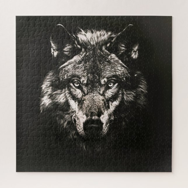 Quebra-cabeça Lobo Selvagem Monocromático Majestoso (Vertical)