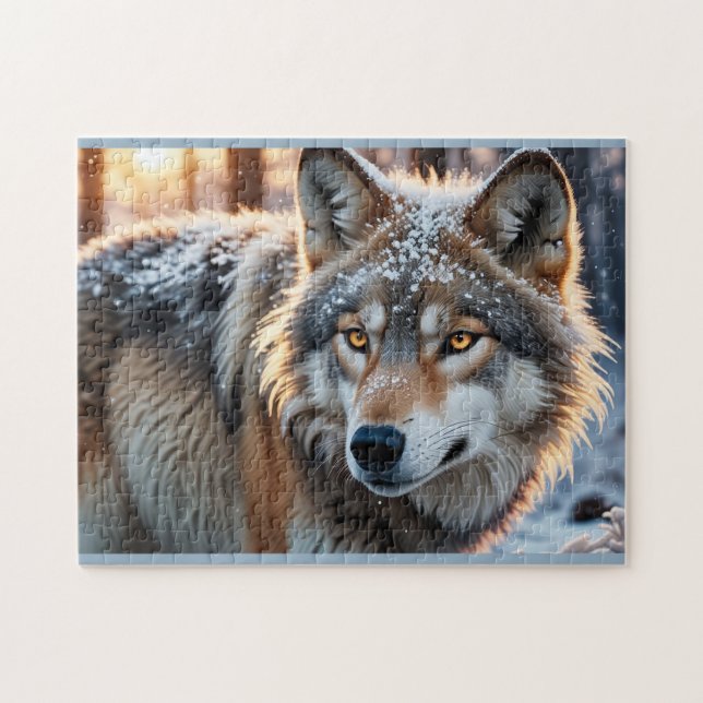 Quebra-cabeça Lobo selvagem no inverno (Horizontal)