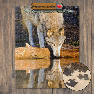 Quebra-cabeça Lobo Solitário Reflexo no Lago Puzzle Quebra-Cabeç