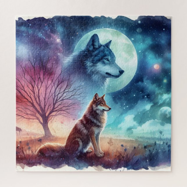 Quebra-cabeça Lobos ao Luar Noite Espiritual (Vertical)